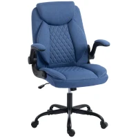 HOMCOM Linen-Look Computer Desk Chair, Executive Office Chair with Flip-Up Armrests and Thick Cushion, Blue(m-15)