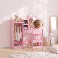 AIYAPLAY Coiffeuse pour Enfants avec Tabouret et Miroir Lumineux à 2 Couleurs en Acrylique, Coiffeuse Bureau Fille 3-8 Ans, Rose(m-12)