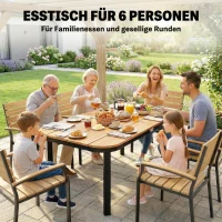 Outsunny Gartentisch, Esstisch für 6 Personen, Balkontisch mit Metallrahmen, WPC Lamellentischplatte, 155 x 88 x 72 cm, Braun(m-4)