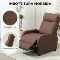 HOMCOM Poltrona Relax Reclinabile con Poggiapiedi in Tessuto Effetto Lino, 69x85x100 cm, Marrone(m-5)