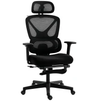 HOMCOM Mesh Desk Chair with 3D Armrests, Ergonomic Office Chair with Rotatable Headrest, Black(m-15)