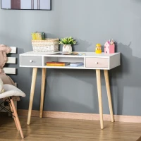 HOMCOM Bureau enfant style scandinave avec tiroir et compartiment de rangement 100L x 48l x 76,5H cm MDF et pin blanc gris et rose(m-9)