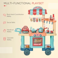 HOMCOM 50 Pcs Kids Kitchen Play set Fast Food Trolley Cart Pretend Playset Toys with Play Food Cashier Register Accessories Gift for Boys Girls Age 3-6(m-7)