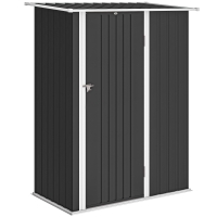 Outsunny Capanno Porta Attrezzi in Metallo con Tetto Inclinato e Porta Bloccabile, 142x86x189 cm, Grigio Scuro