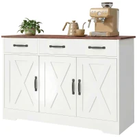 HOMCOM Buffet cuisine, meuble de rangement avec 3 portes de grange, 2 tiroirs et étagères réglables, 108 x 40 x 81 cm, blanc(m-13)