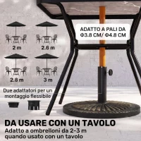 Outsunny Base Ombrellone Rotonda per Pali da Ø3,8-4,8cm con Decorazione e Manopola, Peso 15kg Ø49x32cm(m-4)