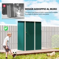 Outsunny Capanno Porta Attrezzi in Metallo con Tetto Inclinato e Porta Bloccabile, 142x86x189 cm, Verde(m-5)