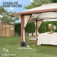 Outsunny Tonnelle pliante barnum parois en filet et protection UV50+ hauteur réglable et double toit sacs de lestage 4x4m beige(m-8)