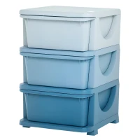 HOMCOM Organisateur de jouets pour enfants avec tiroirs à 3 niveaux, boîtes de rangement en plastique, 37 x 37 x 56,5 cm, bleu(m-11)