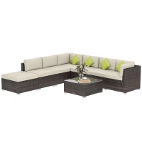 Outsunny 8 Piece Rattan Corner Sofa Set with Wide & Deep Seat, Assembled Aluminium PE Rattan Garden Furniture Set with Thick Cushions and Glass Top Table for Outdoor, Conservatory, Mixed Brown(m-10)