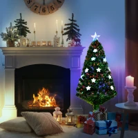 HOMCOM 4FT Prelit Artificial Christmas Tree Fibre Optic Star LED Light Holiday Home Xmas Decoration with LED Light for Indoor Party, Green(m-2)