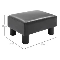 HOMCOM Reposapiés para Sofá Taburete Pequeño Tapizado en Piel Sintética Asiento de Espuma y Patas de Plástico 40x30x24 cm Negro(m-3)