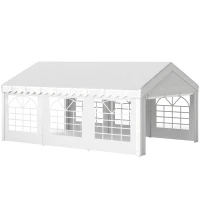 Outsunny Carpa para Fiesta Cochera Gazebo 6x4m Pergola Cenador Pabellón 4 Paneles Laterales Ventanas Anti-UV para Eventos Bodas Acero PE Blanco(m-11)