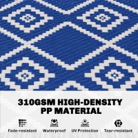 Outsunny Plastic Straw Reversible RV Outdoor Rug with Carry Bag, 182 x 274cm, Blue and White(m-4)