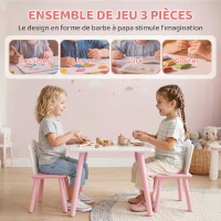 AIYAPLAY Table enfant avec chaise, ensemble table et 2 chaises en bois pour dessiner, jouer, étudier, rose(m-4)