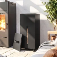 Outsunny Pelletbehälter 45 kg mit Rollen, Deckel, Sichtfenster und Sieb, Schwarz(m-6)
