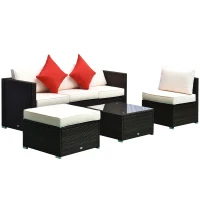 Outsunny Set Mobili da Giardino in Rattan PE 4 Poltrone 1 Pouf 1 Tavolino in Vetro Temperato 2 Cuscini(m-11)