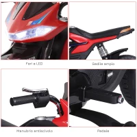 HOMCOM Moto Elettrica per Bambini da 6V con Rotelle, Fari e Musica, in PP e Metallo, 105x52.3x62.3 cm, Rosso(m-7)