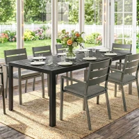 Outsunny Gartentisch Kunststoff 190 x 84,5 x 72 cm UV- & Wetterfest Balkontisch mit Holzoptik, Holzstrukur, rutschfest Buffettisch für 6 Personen Outdoor Esstisch für Garten, Balkon Schwarz(m-8)