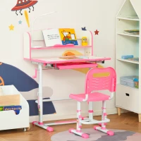 HOMCOM Banco Scuola per Bambini 6-12 Anni Regolabile con Luce LED, Leggio e Portapenne, in MDF, PP e Acciaio, Rosa(m-9)