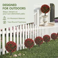 HOMCOM Artificial Rose Topiary UV Resistant, 2-Pack Fake Plants, 55 cm, Red(m-4)