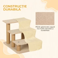 PawHut scară pentru câini cu 3 trepte, pentru câini și pisici de până la 4,5 kg, din catifea detașabilă și lavabilă, bej(m-6)