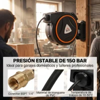 HOMCOM Manguera Compresor Aire 20 m + 2 m Conector de 1/4'' BSP con Soporte para Pared Giratorio 180° Negro(m-4)