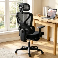 HOMCOM Mesh Desk Chair with 3D Armrests, Ergonomic Office Chair with Rotatable Headrest, Black(m-2)