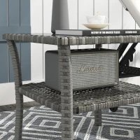 Outsunny Table d'appoint en résine tressée 2 niveaux 50x50x45cm, table basse de jardin carrée plateau en verre trempé, gris(m-8)