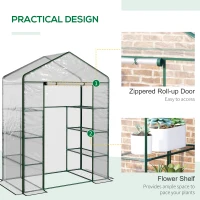 Outsunny Walk in Greenhouse with 4-Tier 8 Shelves, Green House with Hemmed Cover, Roll-up Zipped Door, Steel Frame, 143 x 73 x 195cm(m-5)