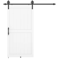 HOMCOM 213.4cm Sliding Barn Door Kit, Sliding Door with Track, Hardware, Upgraded Rollers and Floor Guide, Handle, White(m-1)