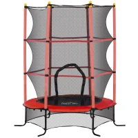 HOMCOM Trampolino Elastico per Bambini Ø1.6x1.9 m con Rete di Sicurezza e Pali Imbottiti, Età 3-10 Anni, Rosso(m-1)