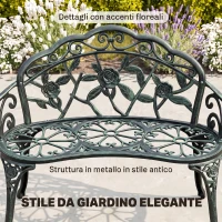 Outsunny Panca da Giardino 2 Posti in Ghisa e Alluminio, Stile Rétro con Decorazioni Floreali, Resiste alle Intemperie(m-4)