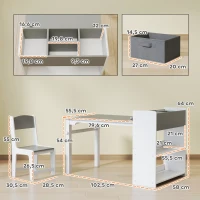 AIYAPLAY Set Tavolo e Sedie per Bambini con 2 Sedie e Tavolino Contenitore, in Legno e Tessuto non Tessuto, Grigio e Bianco(m-3)