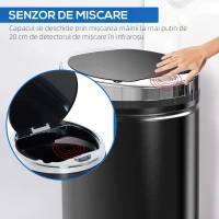 HOMCOM Coș de Gunoi Automat de 42L cu Senzor cu Infraroșu din Oțel și Plastic, 30.5x30.5x68 cm(m-5)