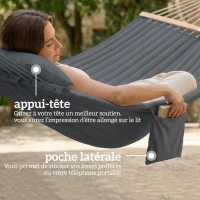 Outsunny Hamac suspendu 325 cm avec oreiller extra-long, tissu matelassé, poche pour magazines, intérieur et extérieur, gris(m-7)