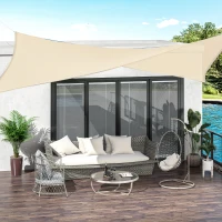 Outsunny Toldo Vela Rectangular 4x6 m con Anti-UV Anillas de Acero Inoxidable y Cuerdas de Nylon para Jardín Patio Crema(m-10)