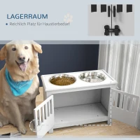 PawHut Verhoogde Voederstation voor Grote Honden, 2 Roestvrijstalen Bakken, Opbergruimte, 35,5x60x30 cm, Wit(m-5)