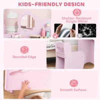 AIYAPLAY Kids Dressing Table with Mirror, Stool, Kids Vanity Table with Shelves, for Ages 3-8 Years, Purple(m-7)