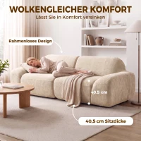 HOMCOM 3-Sitzer-Sofa, abgerundet und rahmenlos, mit großzügiger Sitzfläche, dick gepolstert, keine Montage, cremeweiß(m-6)