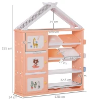 HOMCOM Armadio Cameretta, Mobile Portagiochi con 4 Contenitori, 3 Armadietti e Mensole in PE Arancione, 128x34x155cm(m-3)