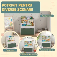 AIYAPLAY Bibliotecă pentru Copii 3-8 Ani cu 3 Rafturi și Sertar Inferior, din MDF, 62,5x30x70 cm, Verde(m-7)