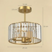 HOMCOM Semi Flush Mount Modern Crystal Chandelier Ceiling Light, Crystal Ceiling Light Fixture with E14 Base, Gold(m-3)