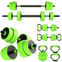SPORTNOW 30kg 6-In-One Adjustable Weight Dumbbells Set, Barbell, Kettlebell, Push Up Stand - Green(m-15)