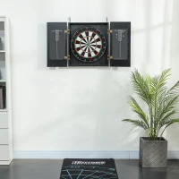 SPORTNOW Cible de Fléchettes en Sisal avec Cabinet, 6 Fléchettes Pointe Acier et 2 Tableaux de Score, 100x55x9cm, Noir(m-9)