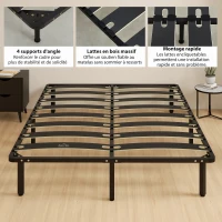 HOMCOM Cadre de lit 160 x 200 cm, lit 2 personnes avec sommier à lattes en bois massif et pied, avec rangement au-dessous, noir(m-6)