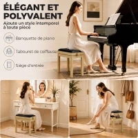 HOMCOM Banc de Piano, Tabouret Piano Réglable en Hauteur 45-56 cm, Banc de Clavier, Siège Rembourré en Velours, Bois Naturel(m-7)