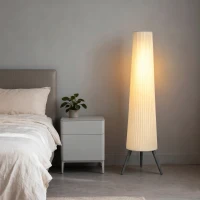 HOMCOM Dimmable Tripod Floor Lamp with Foot Switch, Nordic Standing Lamp with Fabric Shade, 153cm, White and Grey(m-9)