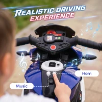 HOMCOM Kids Electric Motorcycle, 6V Ride on Motorcycle with 3 Wheels, LED Headlight, Music, Horn for Boys Girls 3-5 Y, Blue(m-4)