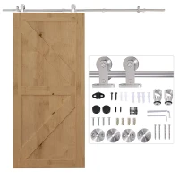 HOMCOM Kit Montaggio per Porta Scorrevole Singola da 2000mm con Binario e Accessori in Acciaio Inox per Pareti di Cemento o Legno(m-10)
